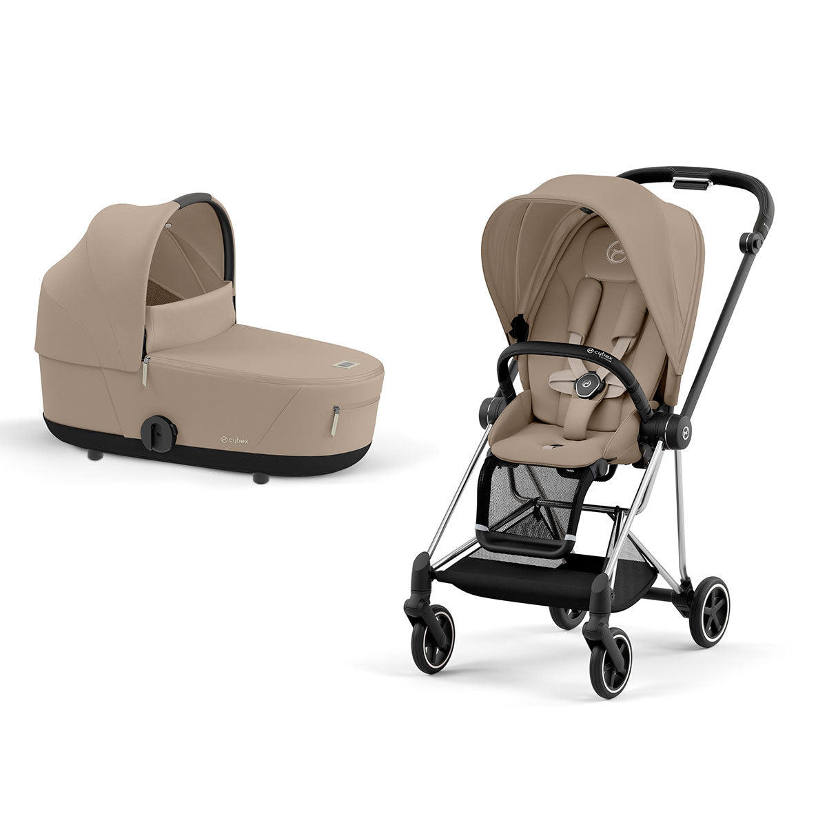 cybex עגלה עגלה משולבת סייבקס מיוס 3 שלדה כרום / ידית שחורה ריפוד בז'