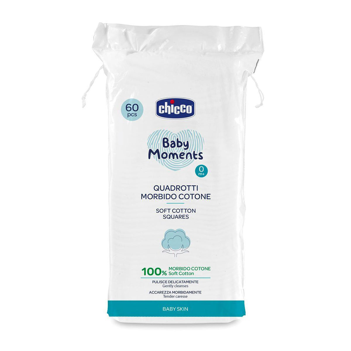 פדיות כותנה רכות לתינוק צ'יקו 60 יחידות | Chicco Baby Moments Soft Cotton Squares 60 PCS