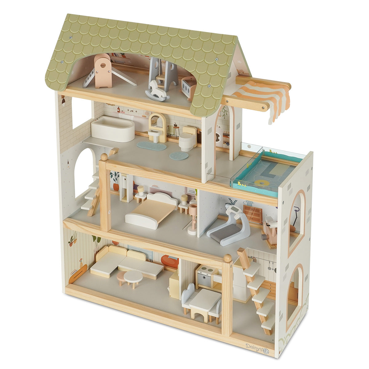 בית בובות מאובזר וילה אורבנית מעץ דייניז  | Dainy's Wooden Urban Villa Doll House