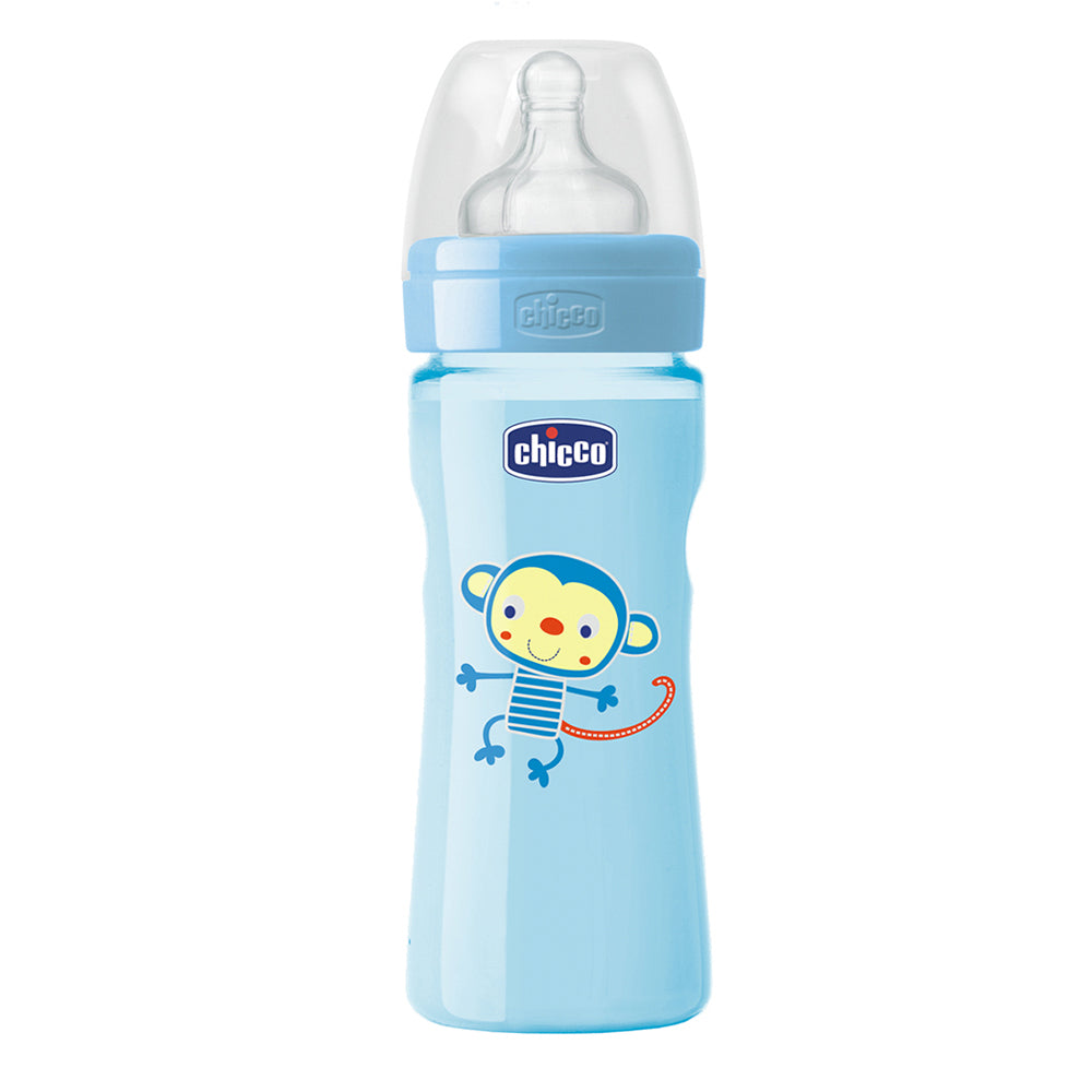 בקבוק צ'יקו וולביאינג אפור 330 מ"ל 4M+ | Chicco Well Being Feeding Bottle 330 ml
