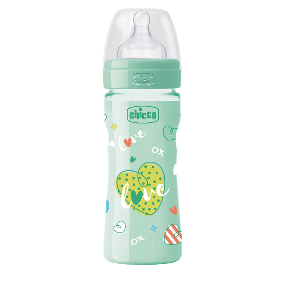 בקבוק צ'יקו וולביאינג ירוק 250 מ"ל 2M+ | Chicco Well Being Feeding Bottle 250 ml