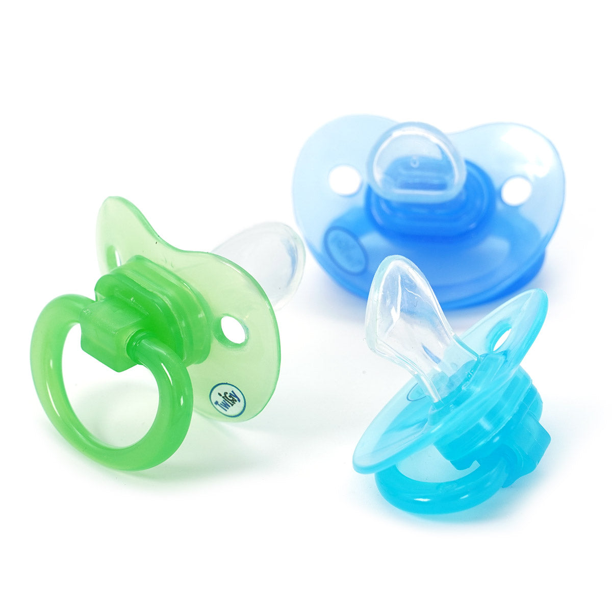 שלישיית מוצצי סיליקון טווגי 6+ כחול/ירוק | Flawlesse™ Silicone Pacifier Large