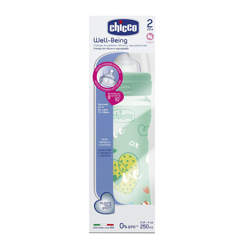 בקבוק צ'יקו וולביאינג כחול 250 מ"ל 2M+ | Chicco Well Being Feeding Bottle 250 ml
