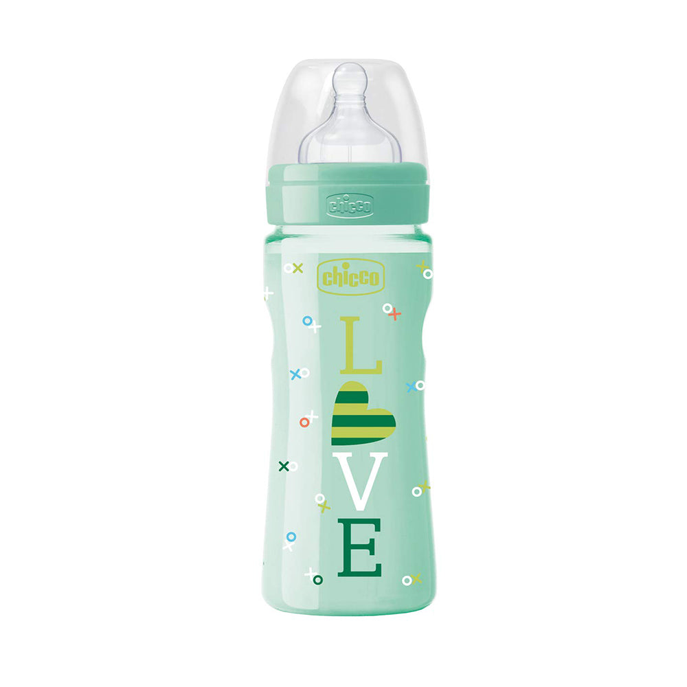 בקבוק צ'יקו וולביאינג אפור 330 מ"ל 4M+ | Chicco Well Being Feeding Bottle 330 ml