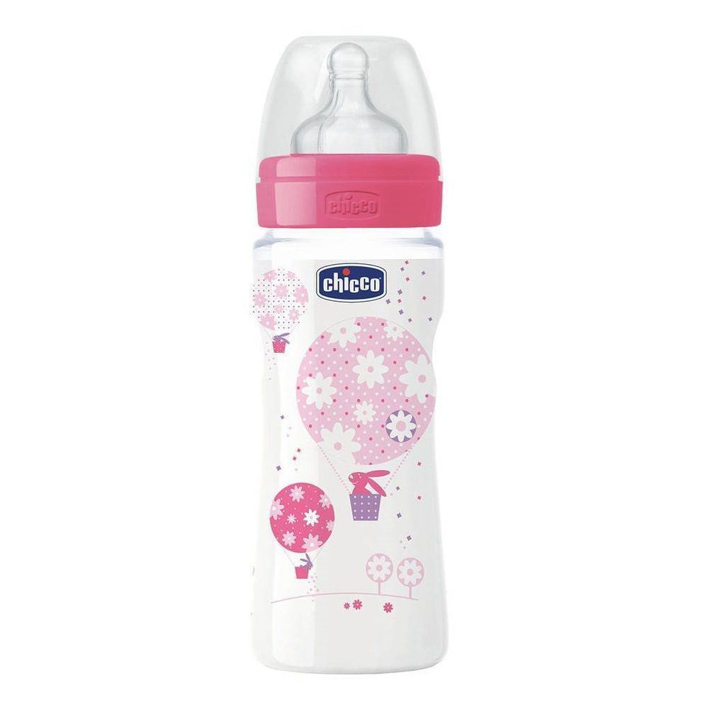 בקבוק צ'יקו וולביאינג אפור 330 מ"ל 4M+ | Chicco Well Being Feeding Bottle 330 ml