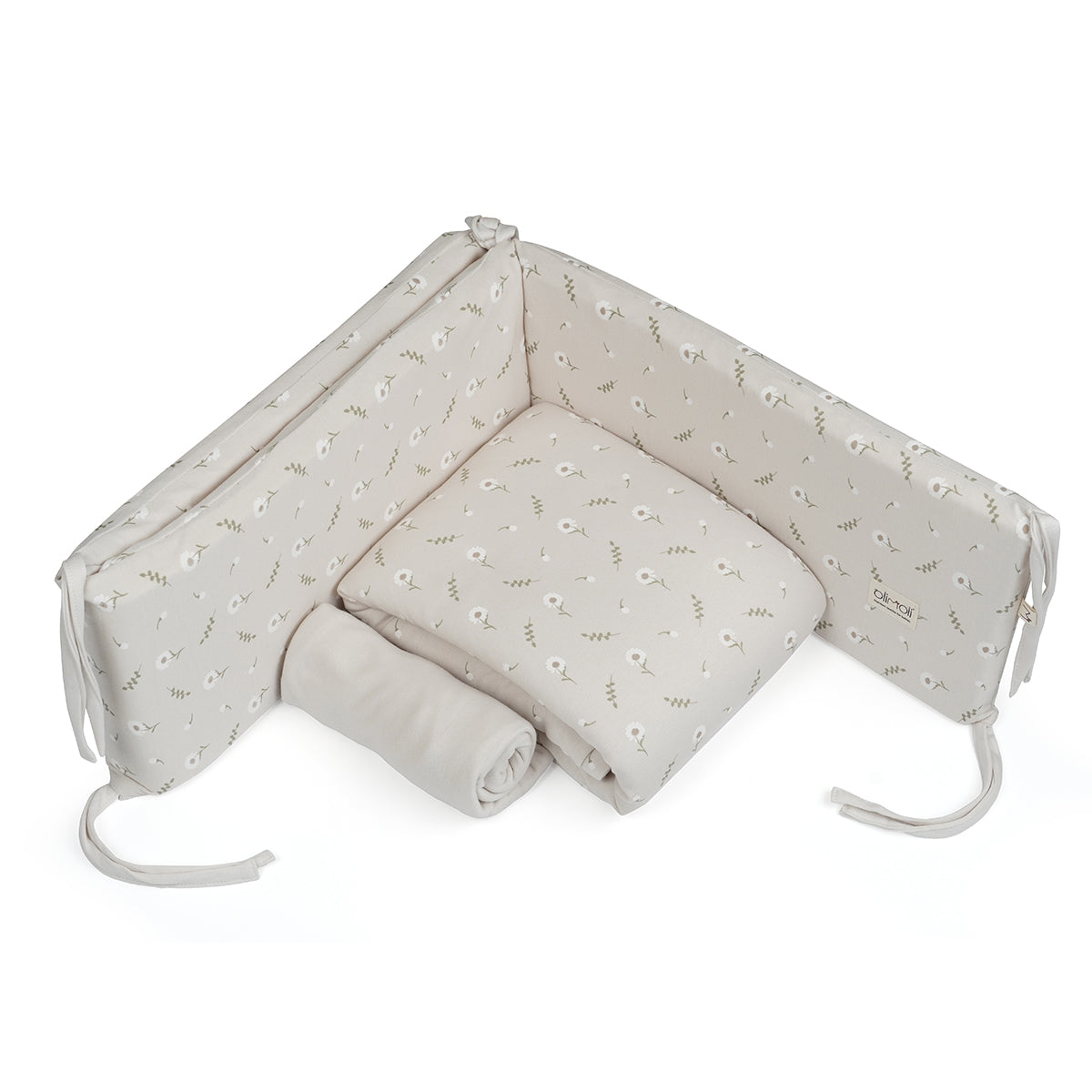 סט מצעים לעריסה אולימולי ליין פריחה לבנה | Olimoli White Blossom Baby Crib Set
