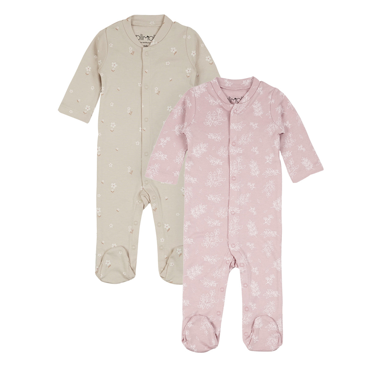 מארז זוג אוברולים אולימולי מודפס בנות NB | Olimoli Baby Coverall 2 PCS