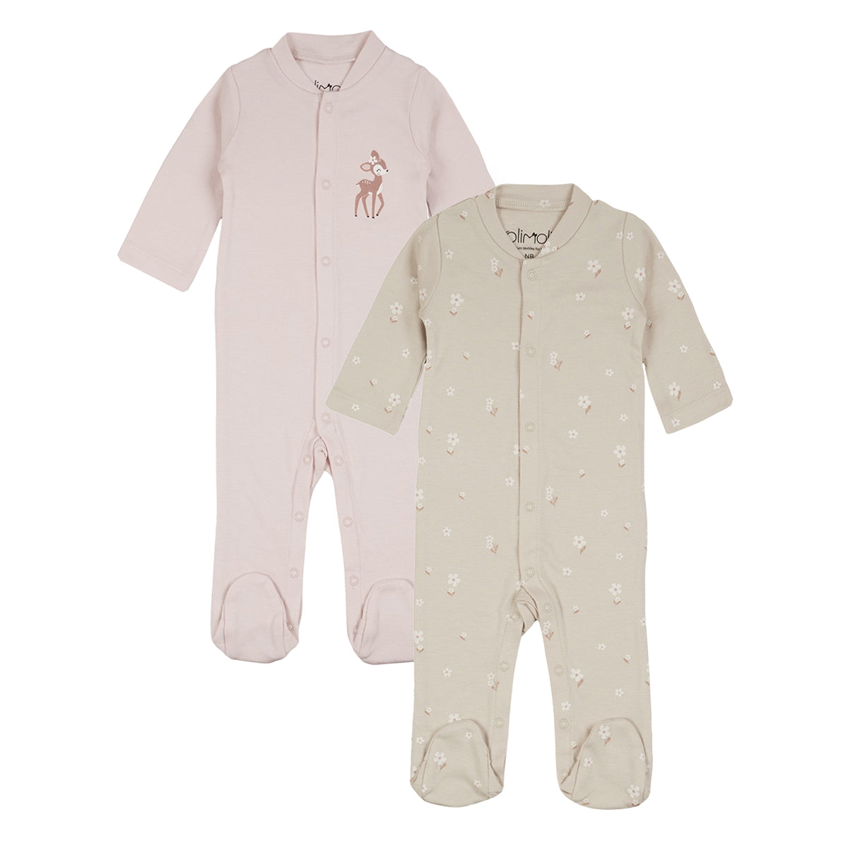מארז זוג אוברולים אולימולי מודפס בנות NB | Olimoli Baby Coverall 2 PCS