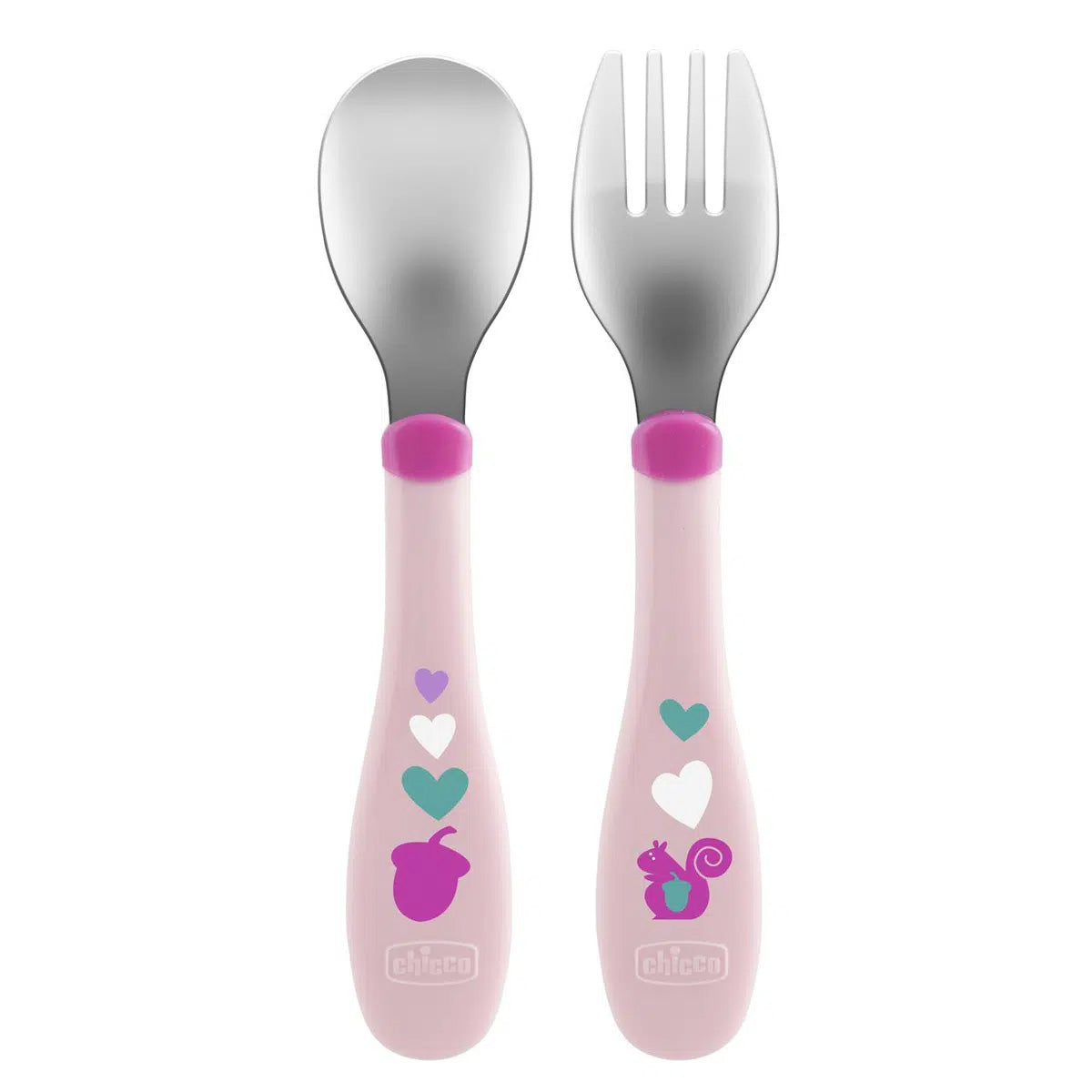 סט מזלג וכפית צ'יקו ורוד | Chicco Metal Cutlery +18M Pink