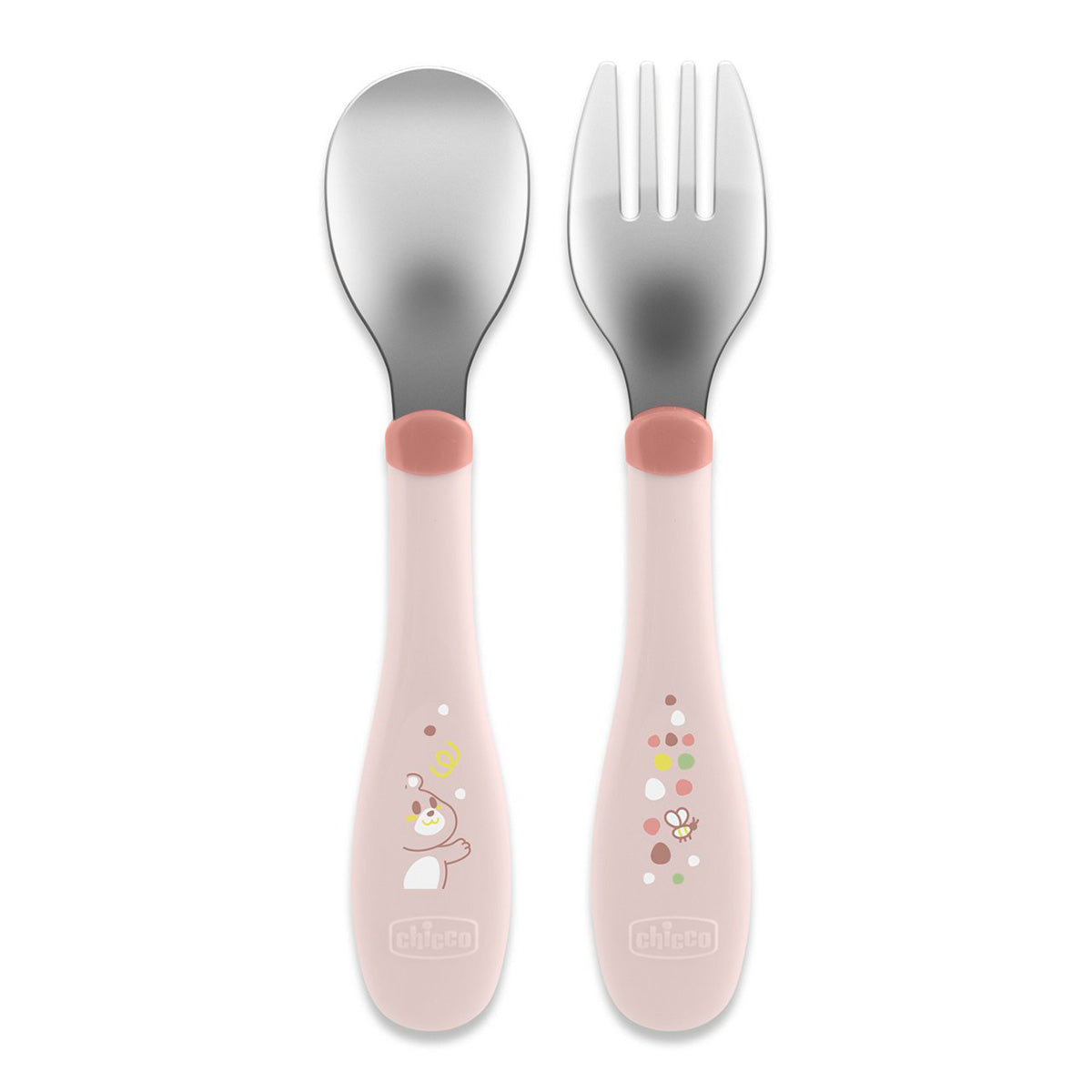 סכום מתכת צ'יקו 18+ בצבע ורוד | Chicco Metal Cutlery +18M