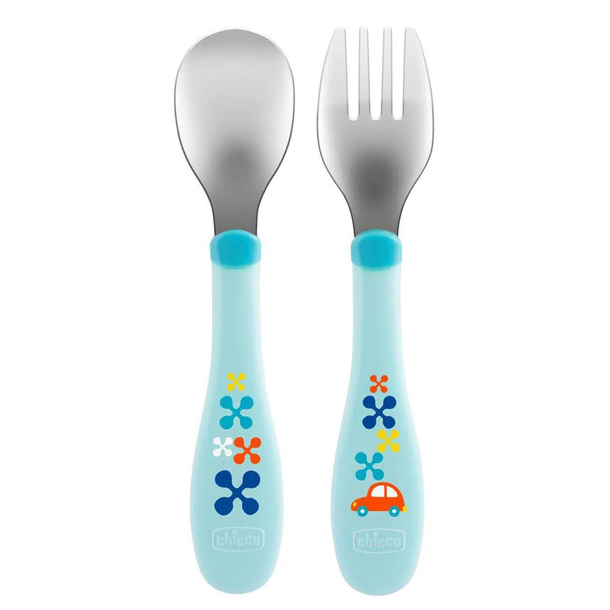 סט מזלג וכפית צ'יקו כחול | Chicco Metal Cutlery +18M Blue