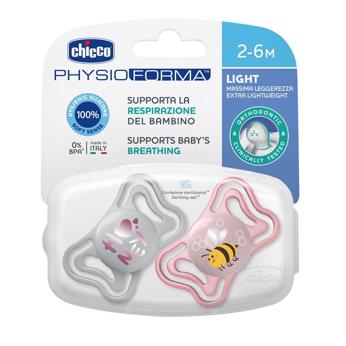 זוג מוצצי סיליקון 2-6 צ'יקו פיזיו לייט ורוד | Chicco Physio Light Pink