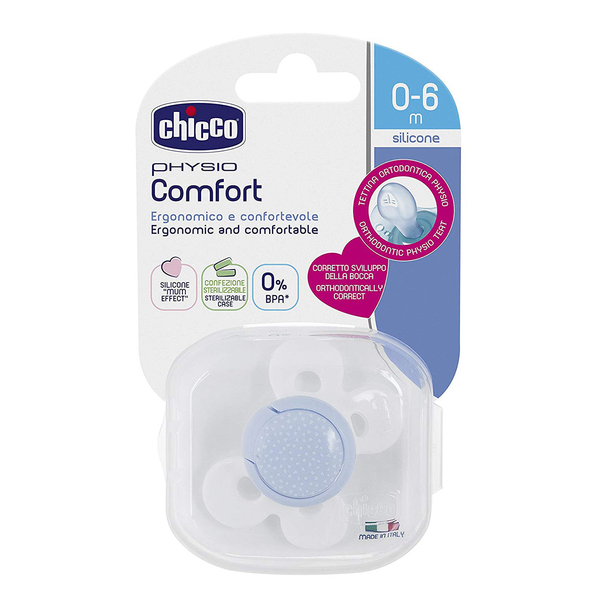 מוצץ סיליקון 0-6M צ'יקו קומפורט כחול אפור | Chicco Silicone Physio Comfort Blue Gray
