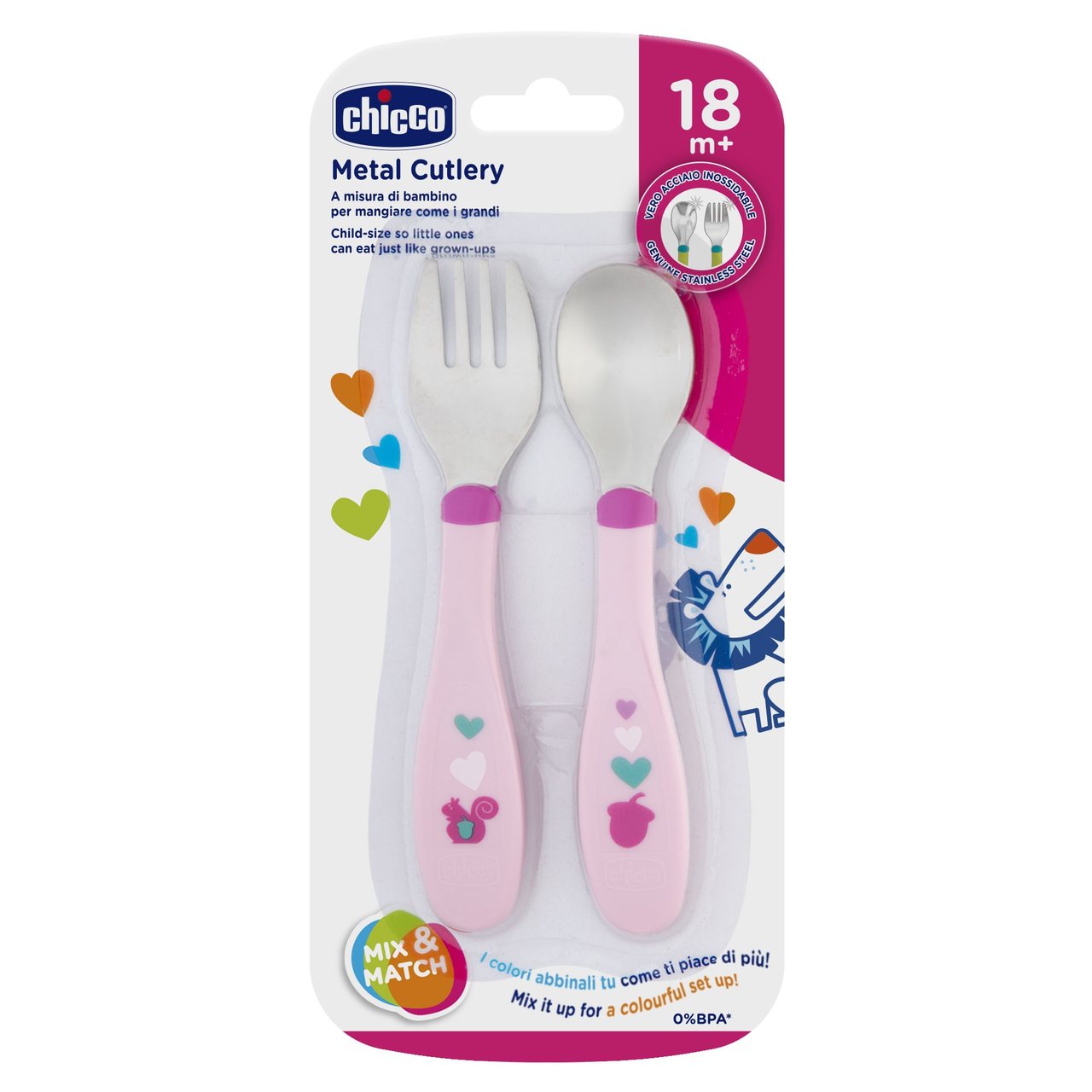 סט מזלג וכפית צ'יקו כחול | Chicco Metal Cutlery +18M Blue