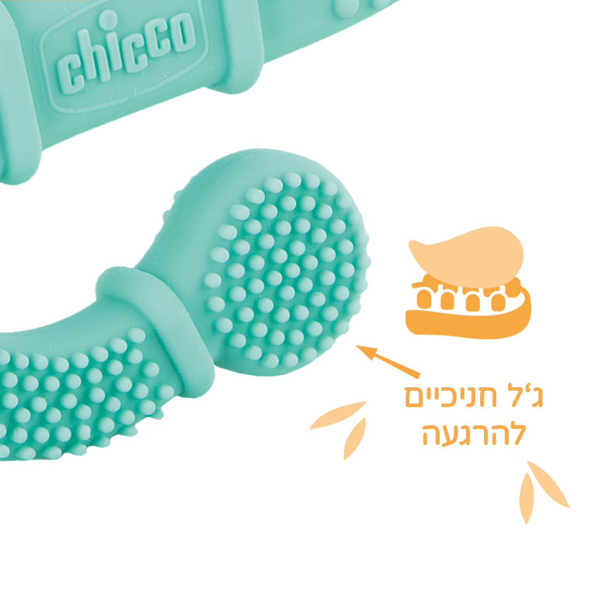 נשכן צ'יקו רך עם טקסטורה איגואנה טורקיז | Chicco Soft Bristles Teether +2M Turquoise
