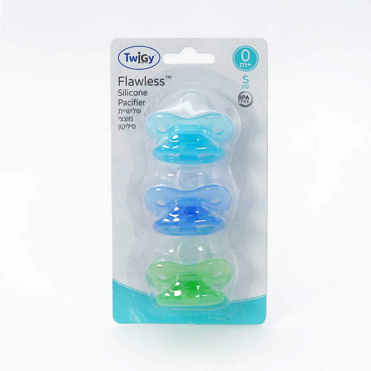 שלישיית מוצצי סיליקון טווגי 6+ כחול/ירוק | Flawlesse™ Silicone Pacifier Large