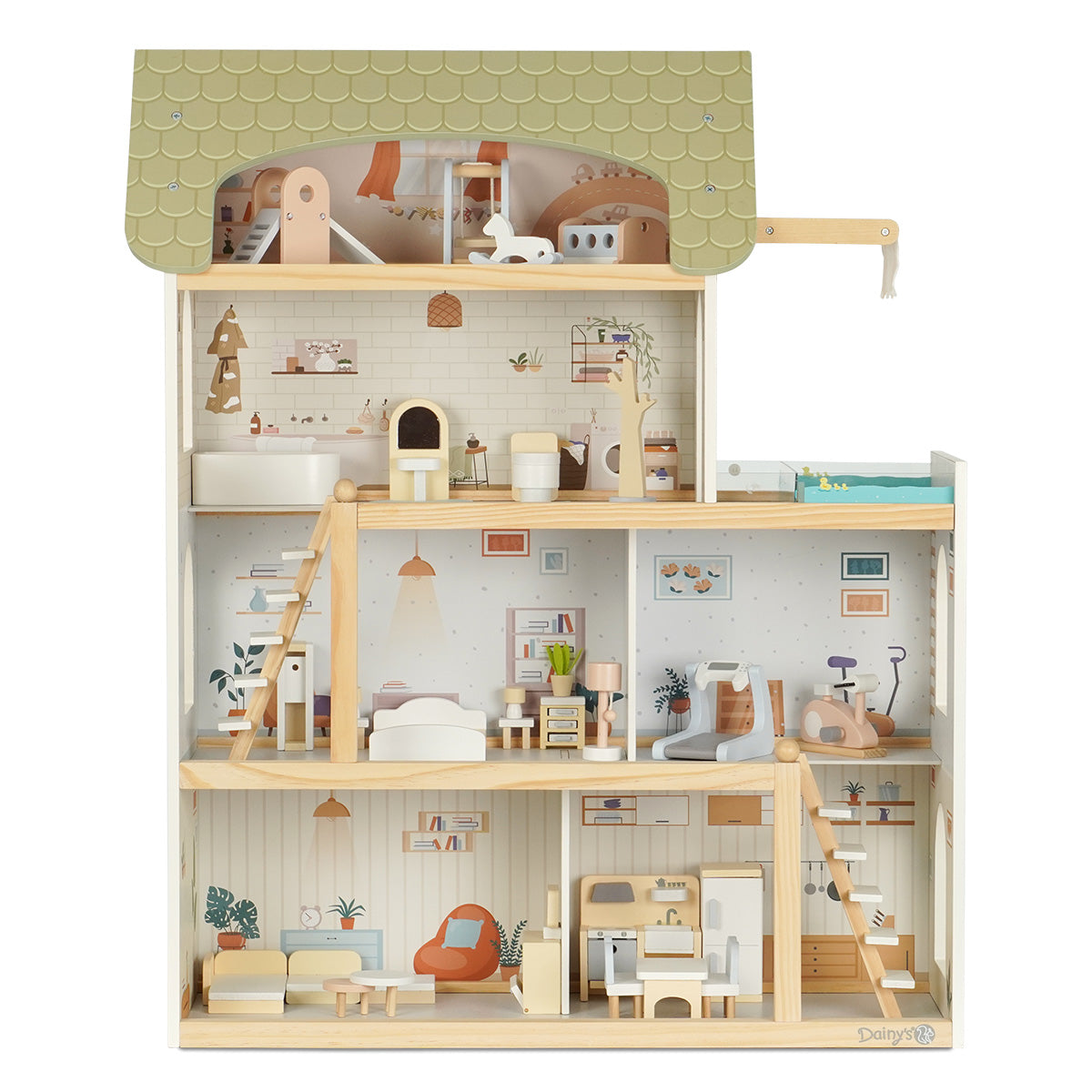 בית בובות מאובזר וילה אורבנית מעץ דייניז  | Dainy's Wooden Urban Villa Doll House