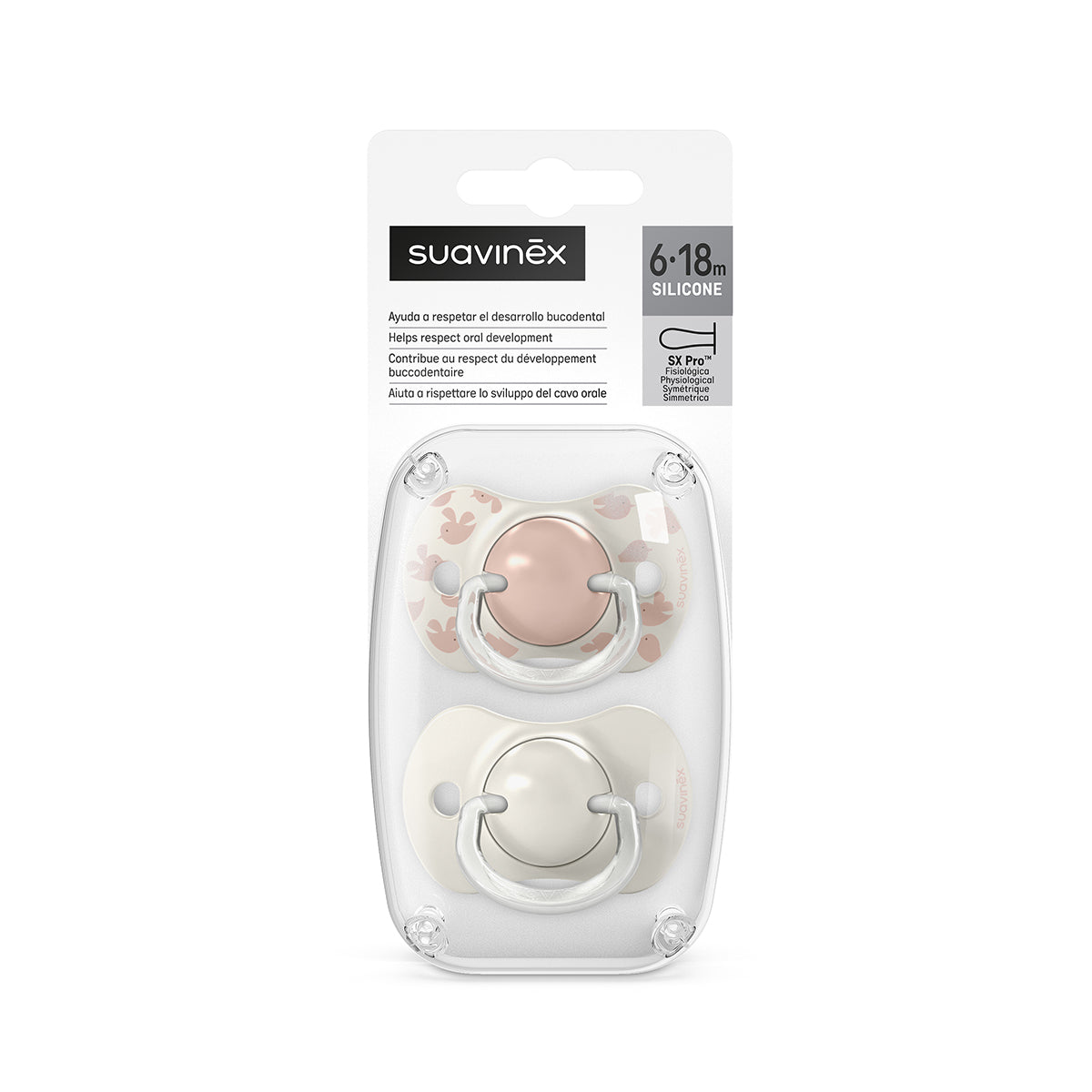 זוג מוצצים סובינקס 6-18 ורוד | Suavinex Birdies Pink