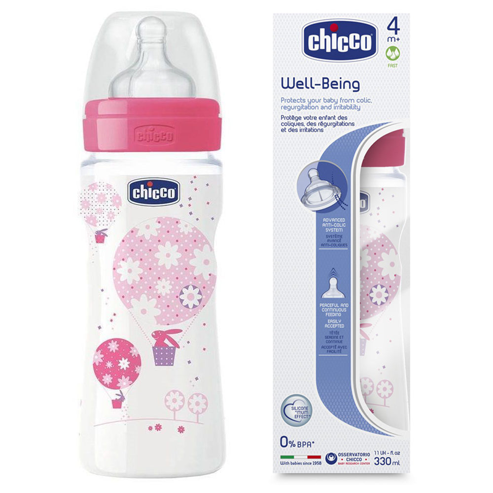 בקבוק צ'יקו וולביאינג אפור 330 מ"ל 4M+ | Chicco Well Being Feeding Bottle 330 ml