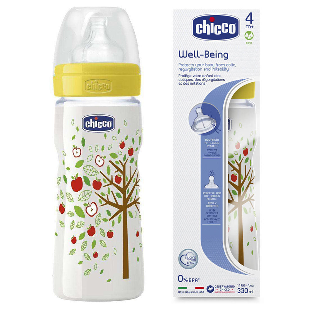 בקבוק צ'יקו וולביאינג אפור 330 מ"ל 4M+ | Chicco Well Being Feeding Bottle 330 ml
