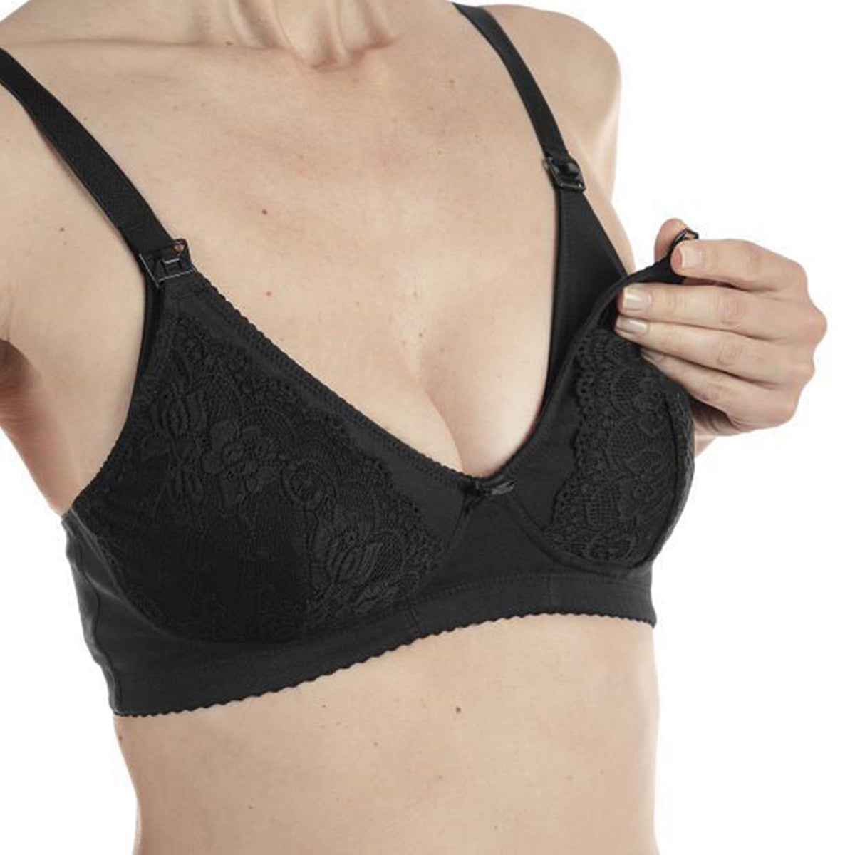 חזיית הנקה כותנה צ'יקו צבע שחור עם תחרה C80 | Nursing Cotton Bra Chicco Black