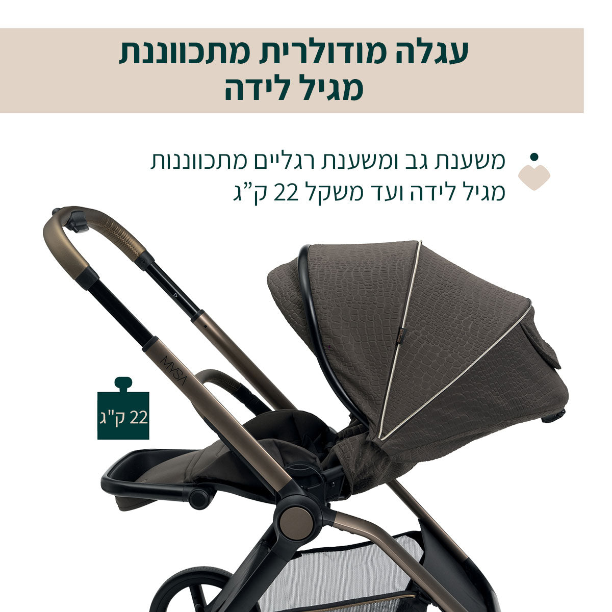 עגלה משולבת צ'יקו מיסה ברונזה ליזרד מהדורה מיוחדת | Chicco Mysa Stroller Bronze Lizard Royal Edition