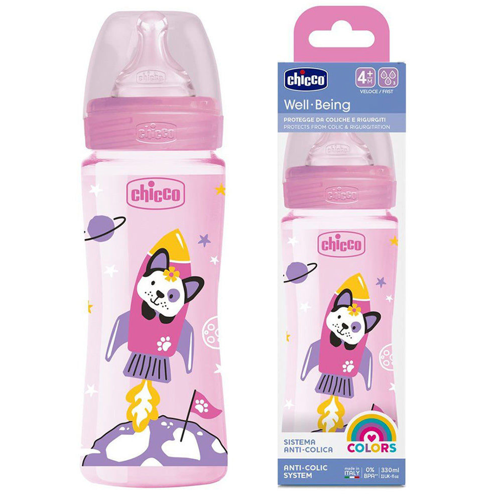 בקבוק צ'יקו וולביאינג אפור 330 מ"ל 4M+ | Chicco Well Being Feeding Bottle 330 ml