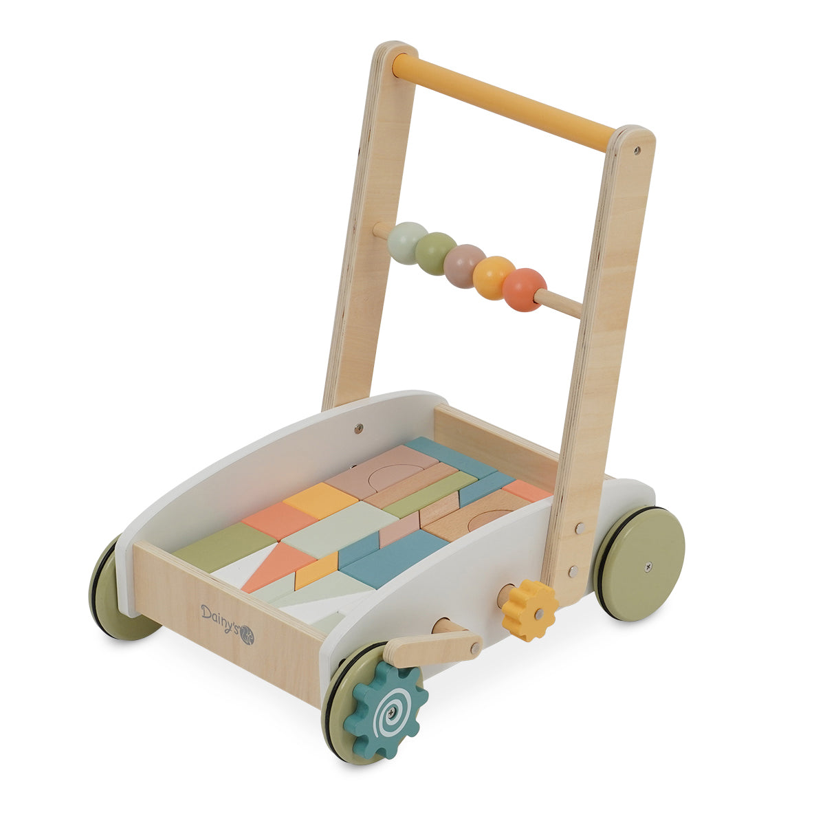 הליכון עגלת קוביות מעץ דייניז  ‏‏‏ | Dainy's Wooden Baby Walker with Blocks