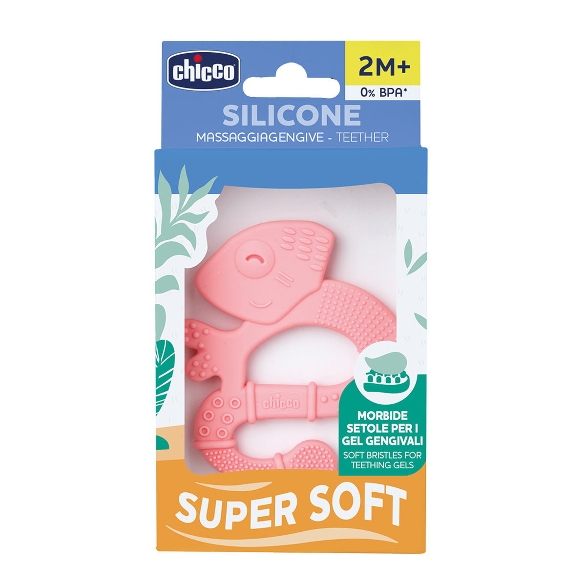 נשכן צ'יקו רך עם טקסטורה איגואנה טורקיז | Chicco Soft Bristles Teether +2M Turquoise