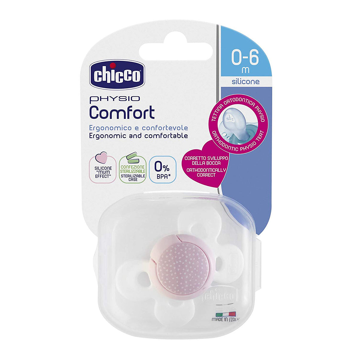 מוצץ סיליקון 0-6M צ'יקו קומפורט כחול אפור | Chicco Silicone Physio Comfort Blue Gray