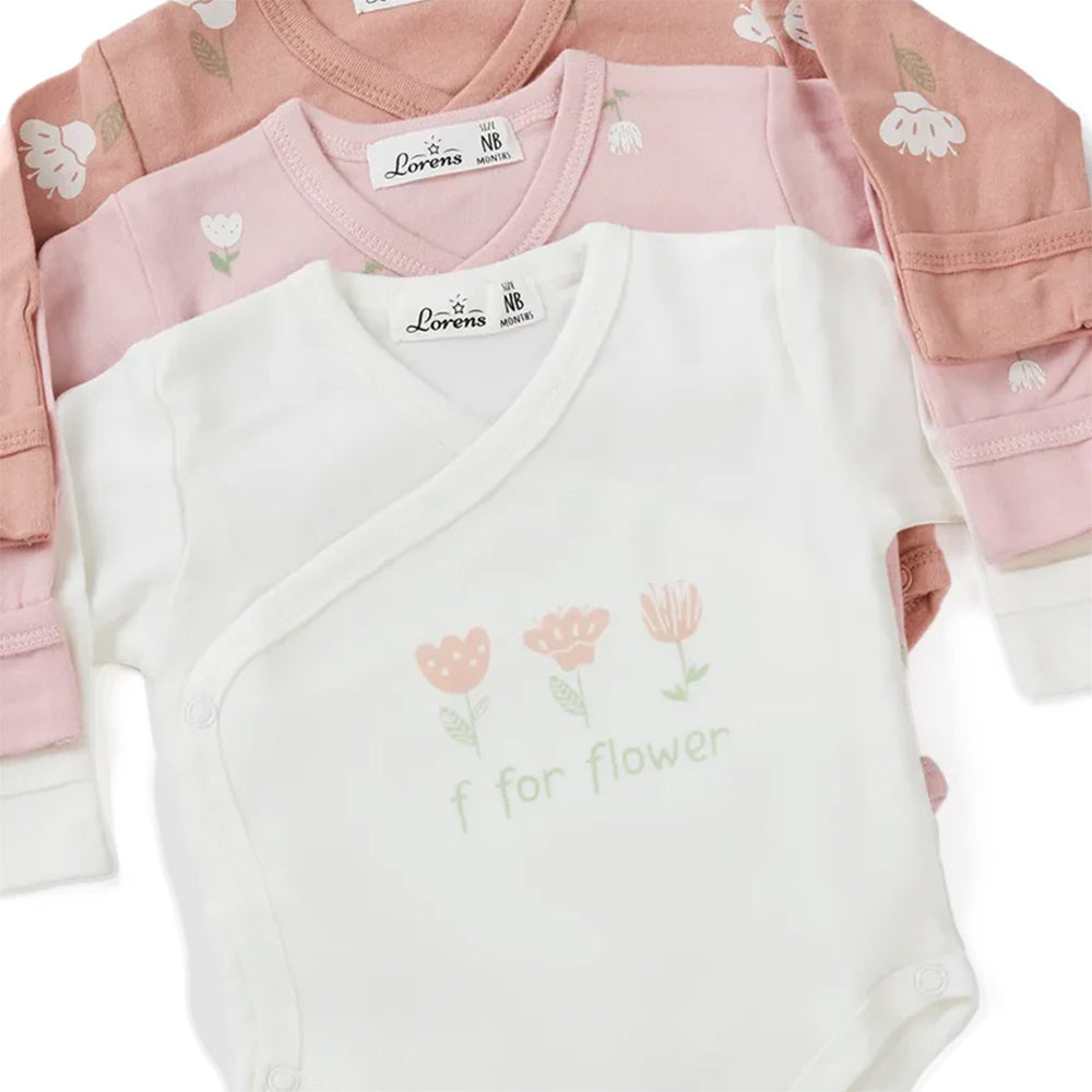 שלישיית בגד גוף מעטפת לורנס פרחוני טריקו NB | Lorens Flowers and Love