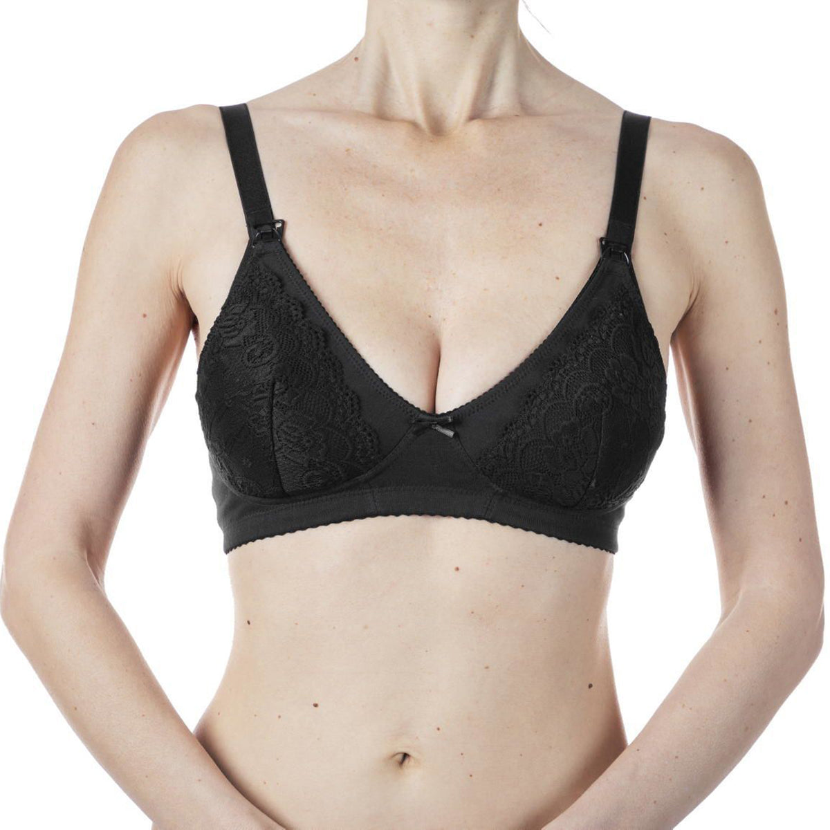 חזיית הנקה כותנה צ'יקו צבע שחור עם תחרה D95 | Nursing Cotton Bra Chicco Black