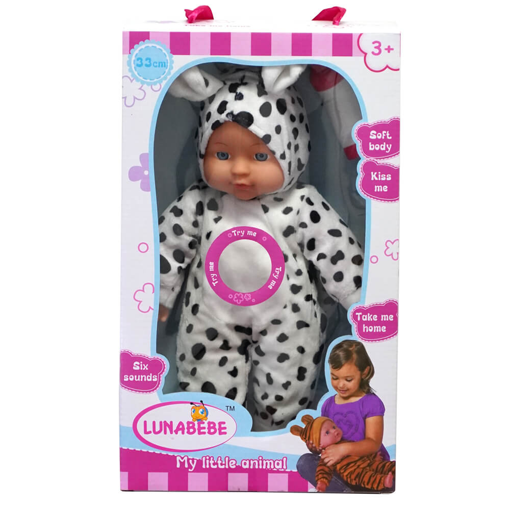 בובה עם תחפושת חיות ובקבוק דלמטי | Soft Animal Doll With Bottle Dalmati