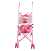 בובה רכה עם עגלת מתכת ורוד | Soft Baby With Metal Buggy Pink