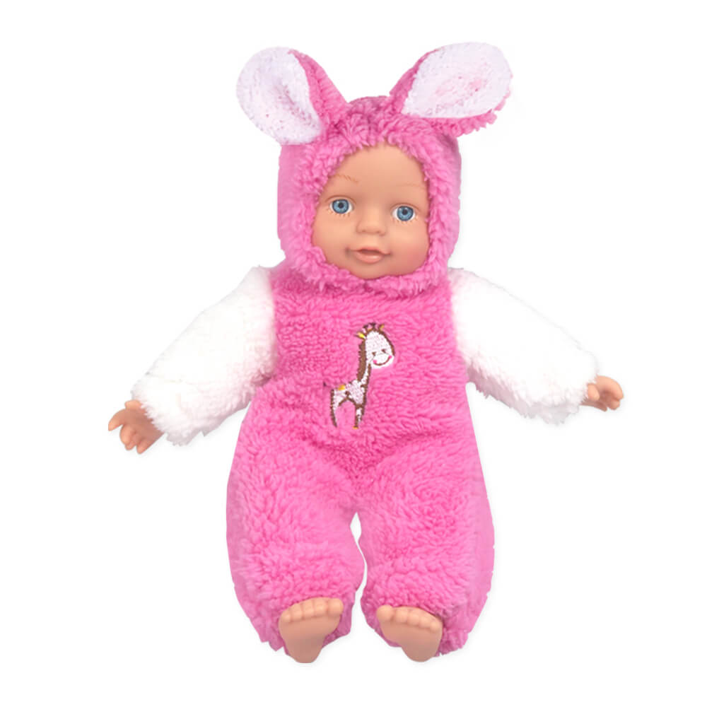 בובה יושבת עם תחפושת חיות ורוד | Sitting Animal Soft Doll pink
