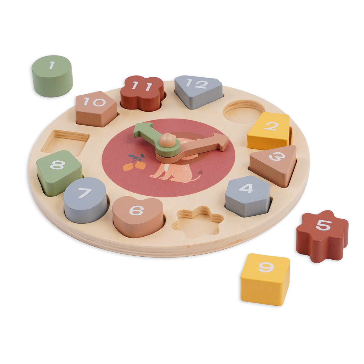 שעון התאמת צורות מעץ דייניז | Dainy's Wooden Shape Sorting Clock