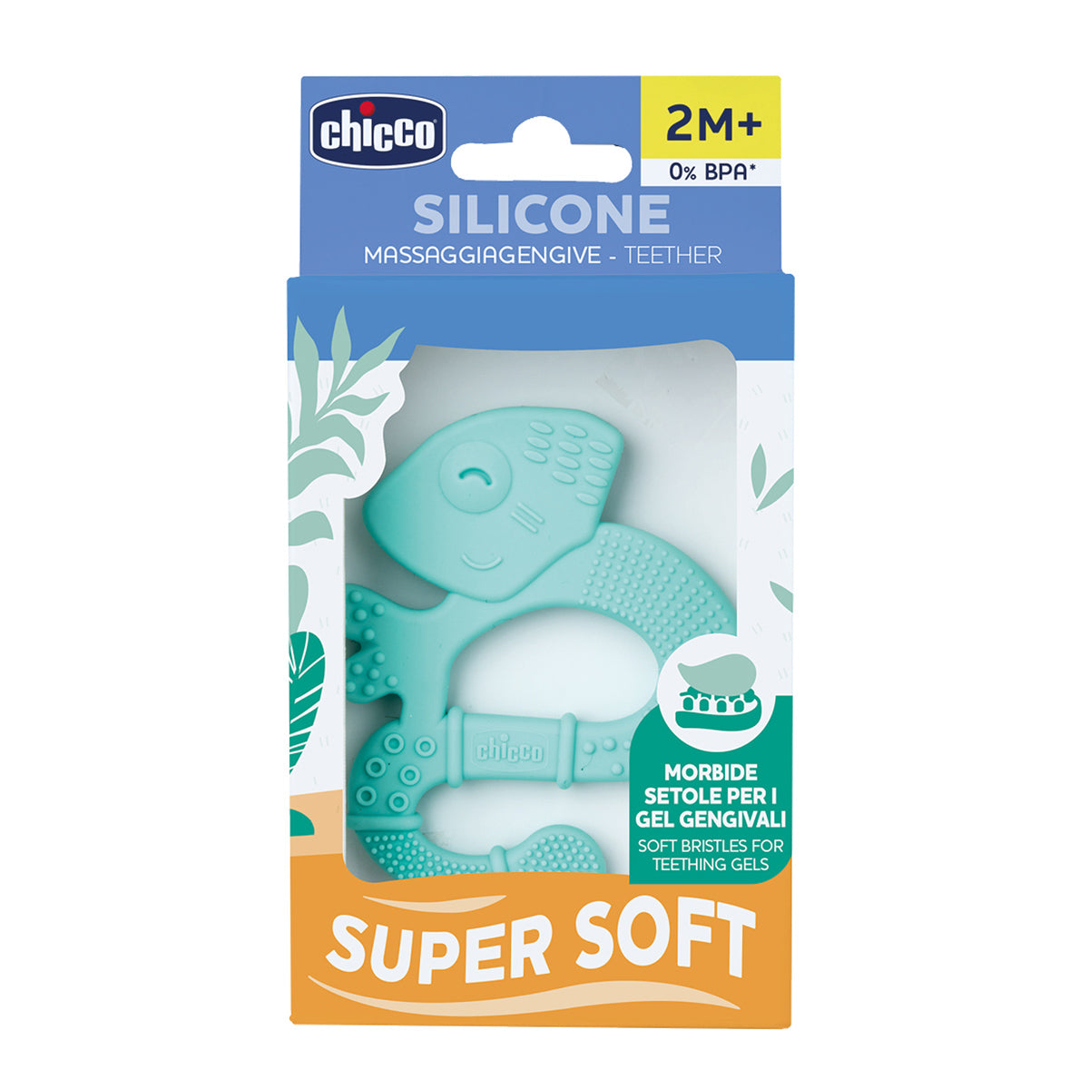 נשכן צ'יקו רך עם טקסטורה איגואנה טורקיז | Chicco Soft Bristles Teether +2M Turquoise