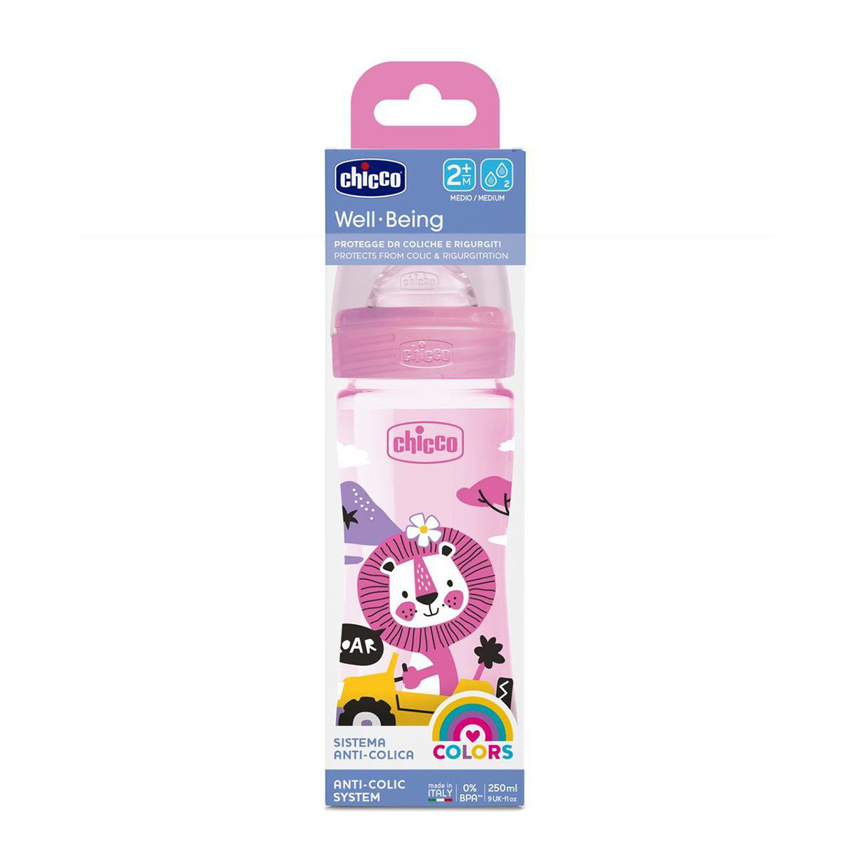 בקבוק צ'יקו וולביאינג כחול 250 מ"ל 2M+ | Chicco Well Being Feeding Bottle 250 ml