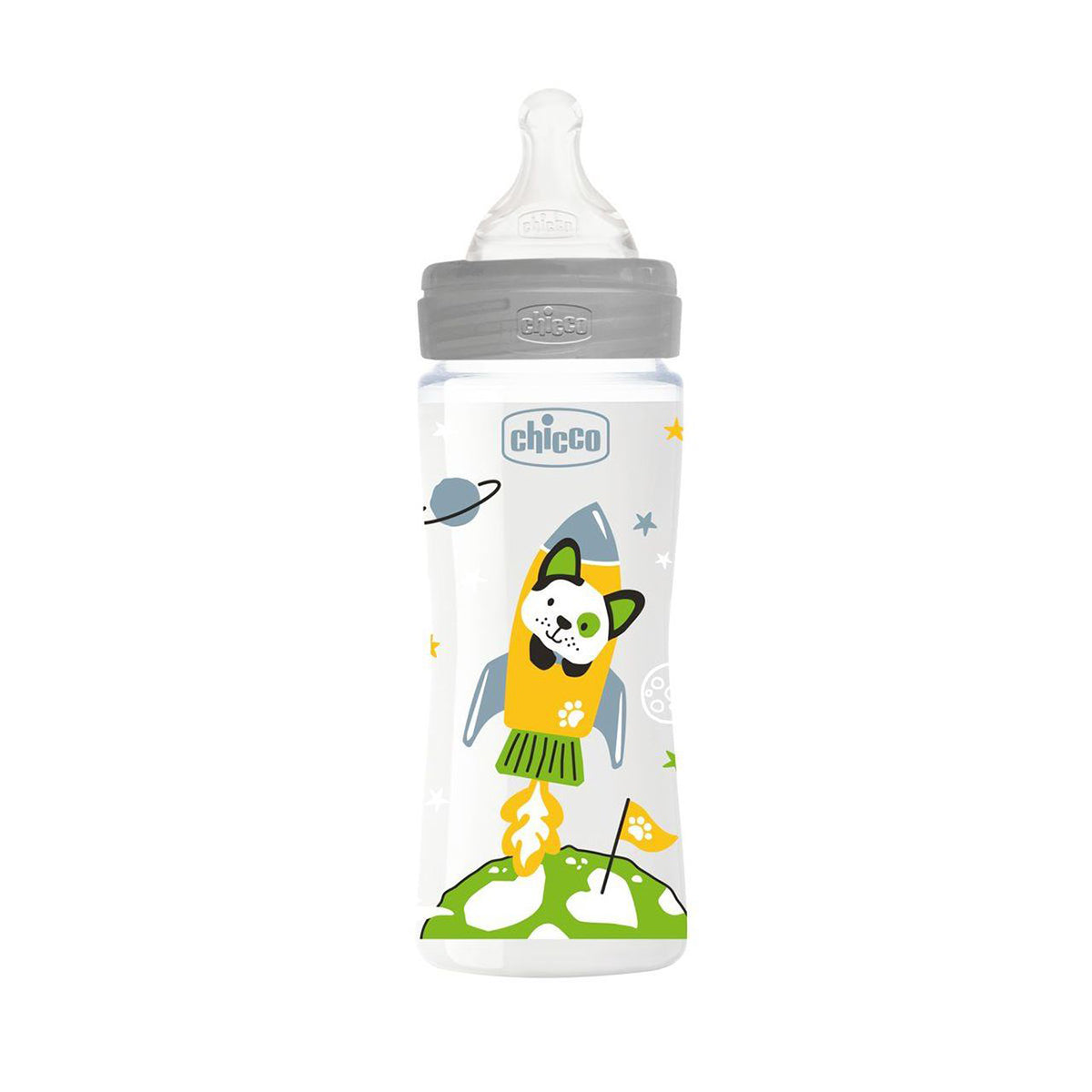 בקבוק צ'יקו וולביאינג אפור 330 מ"ל 4M+ | Chicco Well Being Feeding Bottle 330 ml