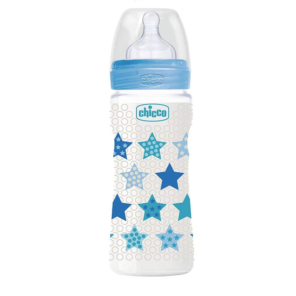 בקבוק צ'יקו וולביאינג אפור 330 מ"ל 4M+ | Chicco Well Being Feeding Bottle 330 ml