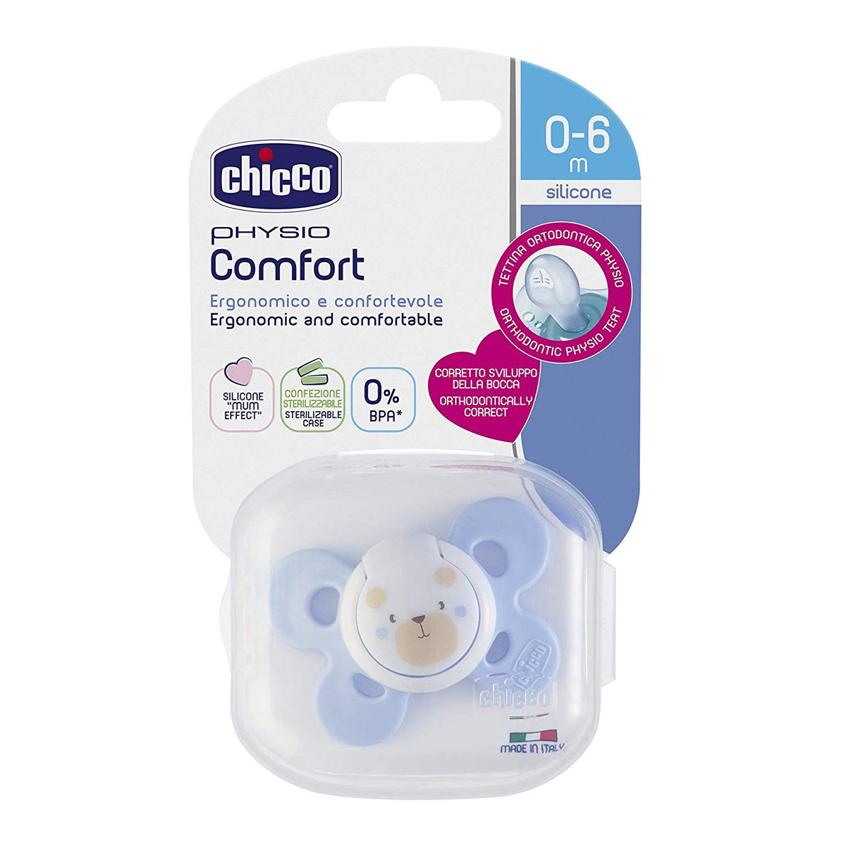מוצץ סיליקון 0-6M צ'יקו קומפורט כחול אפור | Chicco Silicone Physio Comfort Blue Gray