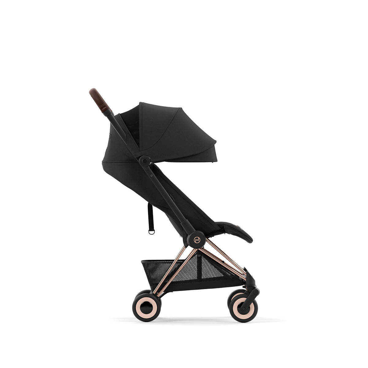 עגלה סייבקס קויה שלדה רוזגולד / ידית חומה / ריפוד שחור | Cybex Coya Black