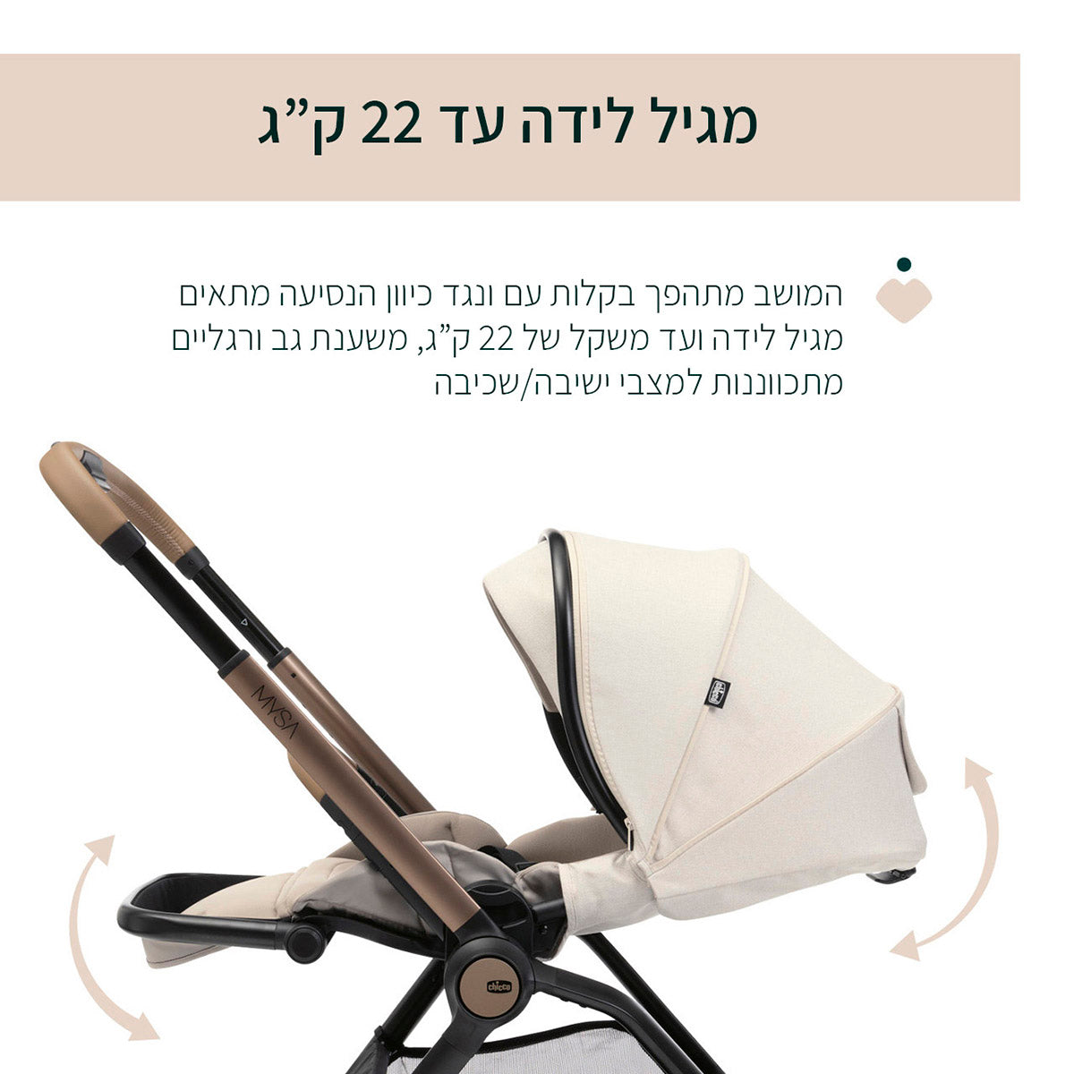 עגלה משולבת צ'יקו מיסה שמנת | Chicco Mysa Stroller Amber Glow