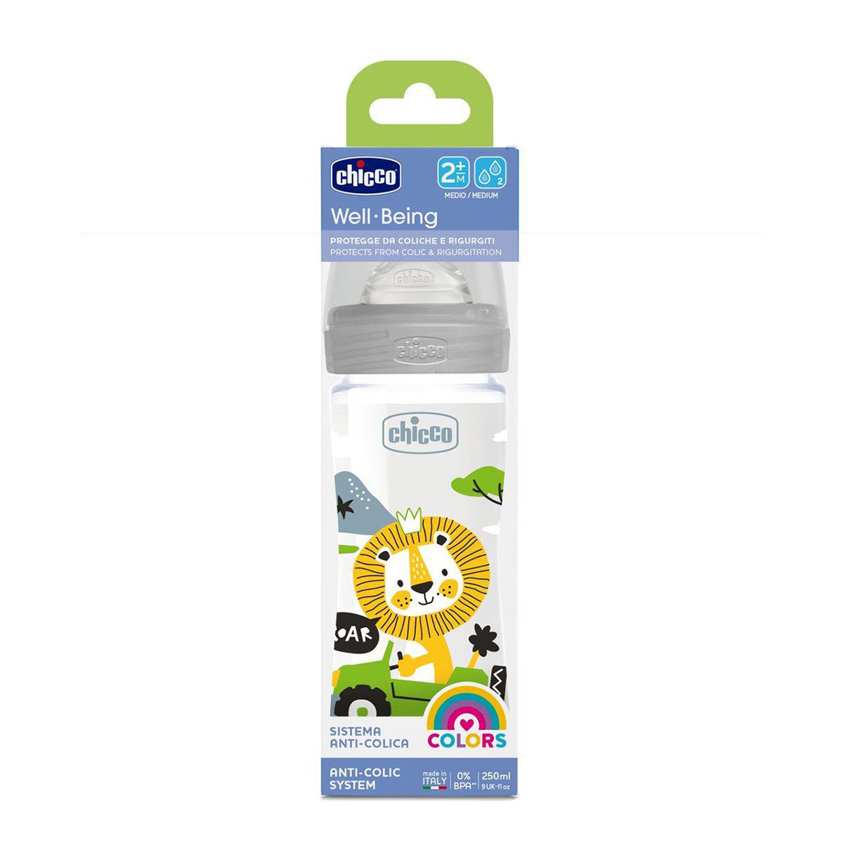 בקבוק צ'יקו וולביאינג כחול 250 מ"ל 2M+ | Chicco Well Being Feeding Bottle 250 ml