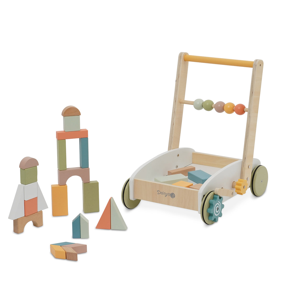 הליכון עגלת קוביות מעץ דייניז  ‏‏‏ | Dainy's Wooden Baby Walker with Blocks
