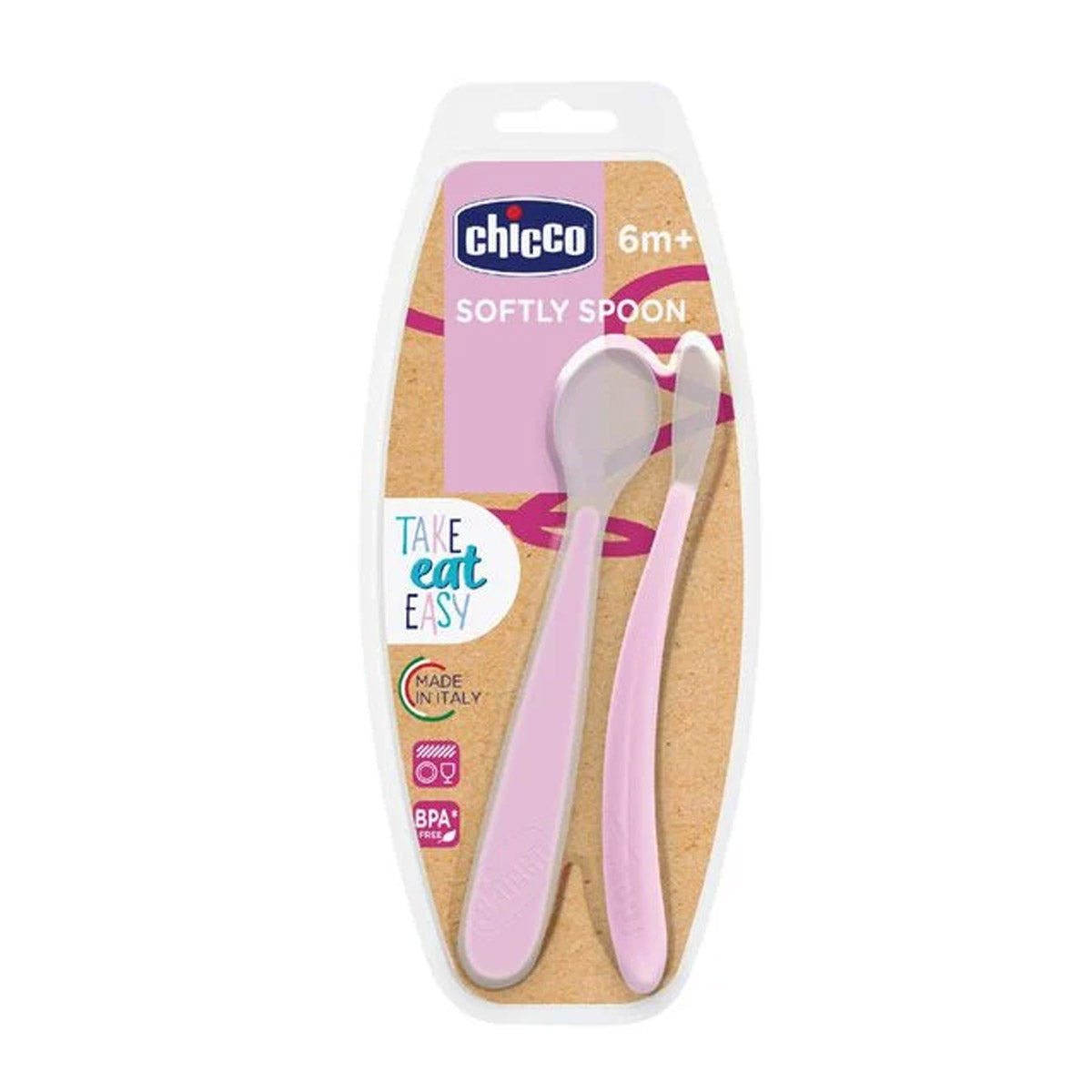 זוג כפיות סליקון רכות צ'יקו ורוד | Chicco Two Soft Silicone Spoon Cherry