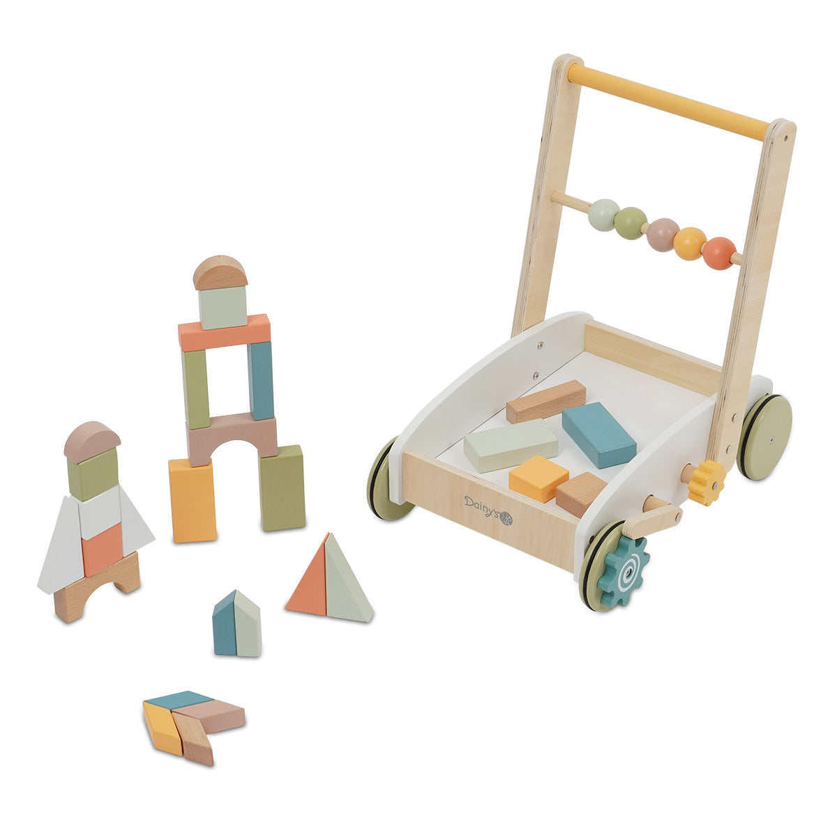 הליכון עגלת קוביות מעץ דייניז  ‏‏‏ | Dainy's Wooden Baby Walker with Blocks