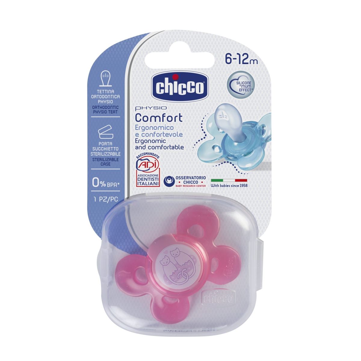 6-12 מוצץ סיליקון כחול | Chicco Silicone Physio Comfort Blue