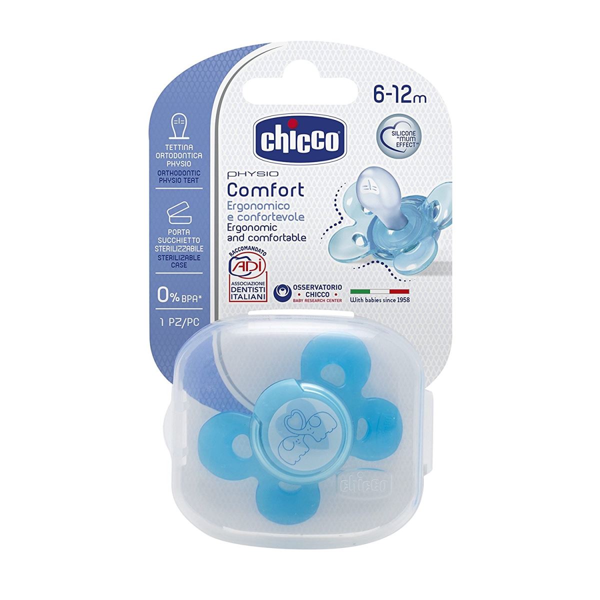 6-12 מוצץ סיליקון כחול | Chicco Silicone Physio Comfort Blue