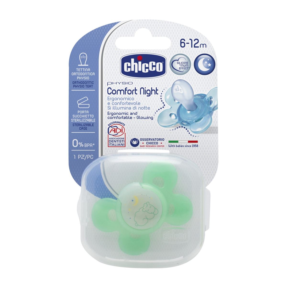 6-12 מוצץ סיליקון כחול | Chicco Silicone Physio Comfort Blue